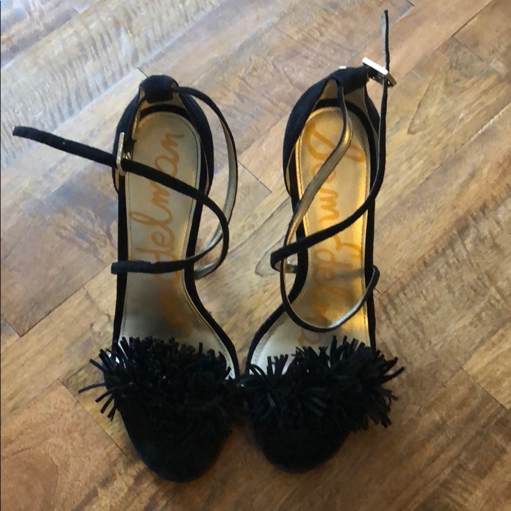 Sam Edelman Black Suede Tassel Heels size 8.5